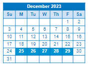 District School Academic Calendar for Four Seasons Elementary for December 2023