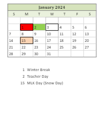 District School Academic Calendar for Bradie M Shrum Upper Elem for January 2024