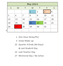 District School Academic Calendar for Bradie M Shrum Upper Elem for May 2024