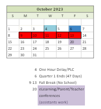 District School Academic Calendar for Bradie M Shrum Upper Elem for October 2023