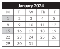 District School Academic Calendar for Candalaria Elementary School for January 2024