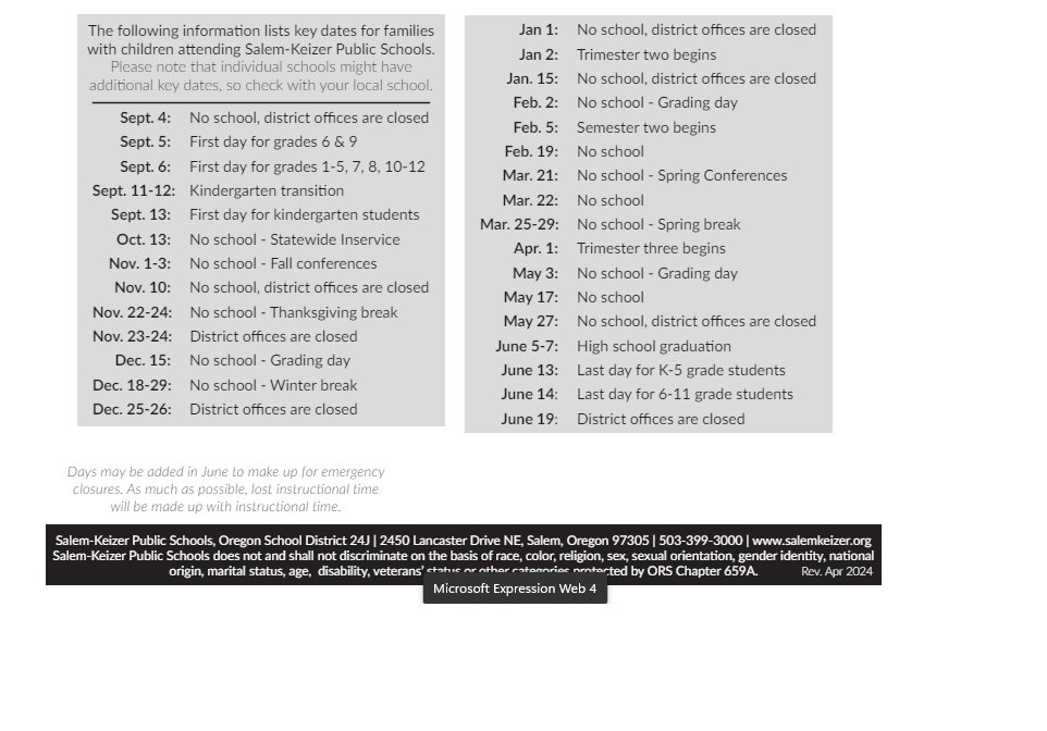 District School Academic Calendar Key for Candalaria Elementary School