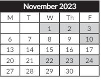 District School Academic Calendar for Houck Middle School for November 2023