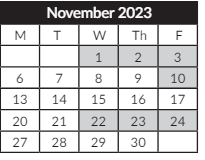 District School Academic Calendar for Candalaria Elementary School for November 2023