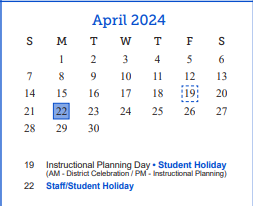 District School Academic Calendar for Fannin Elementary School for April 2024