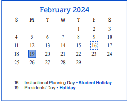 District School Academic Calendar for Central Freshman Campus for February 2024