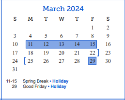 District School Academic Calendar for Rio Vista Head Start for March 2024
