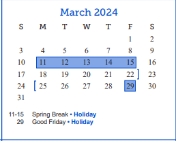 District School Academic Calendar for Lee Middle School for March 2024