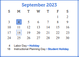 District School Academic Calendar for Central High School for September 2023
