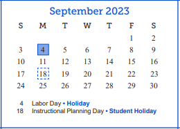 District School Academic Calendar for Fannin Elementary School for September 2023