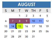 District School Academic Calendar for Jja for August 2023