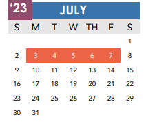District School Academic Calendar for Wm B Travis Elementary for July 2023