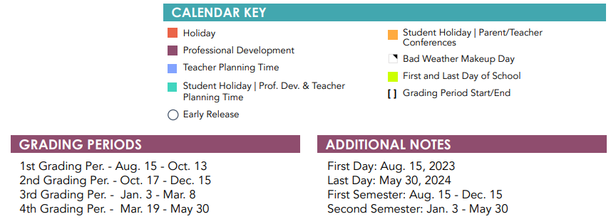 District School Academic Calendar Key for Wm B Travis Elementary