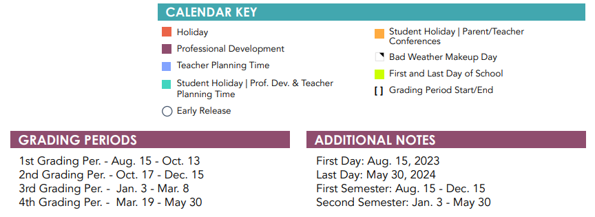 District School Academic Calendar Key for Longfellow Middle