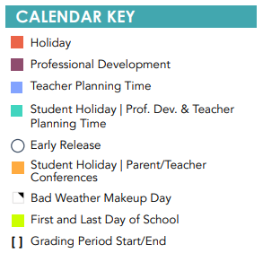 District School Academic Calendar Legend for Wm B Travis Elementary