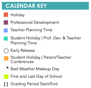 District School Academic Calendar Legend for Poe Middle