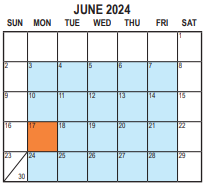 District School Academic Calendar for Cole Elementary for June 2024