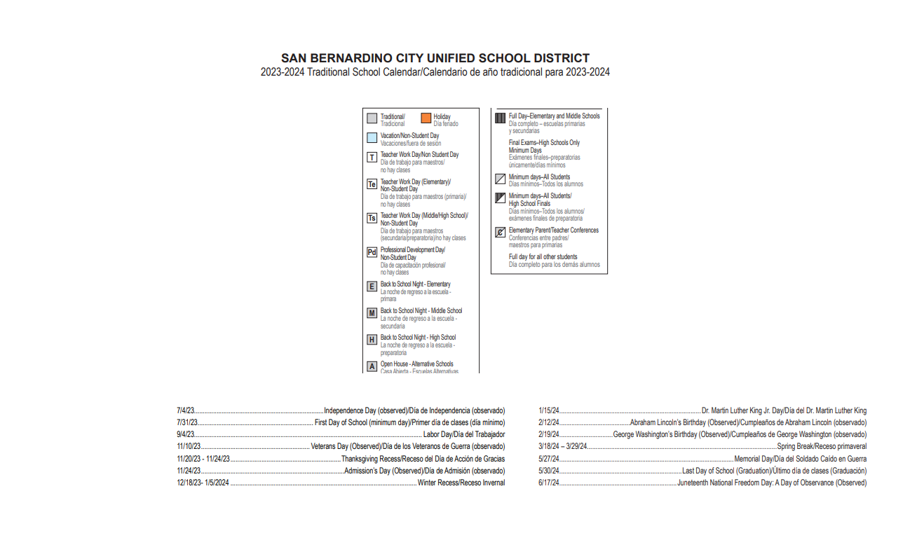 District School Academic Calendar Key for Alternative Learning Center