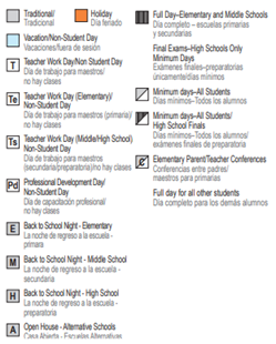 District School Academic Calendar Legend for Alternative Learning Center