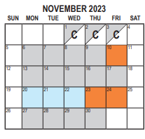 District School Academic Calendar for Ywca Academy for November 2023