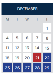 District School Academic Calendar for Cross Cultural Enviromental Leadership (xcel) Acad for December 2023