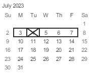 District School Academic Calendar for Gardner Elementary for July 2023