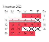 District School Academic Calendar for Trace (merritt) Elementary for November 2023