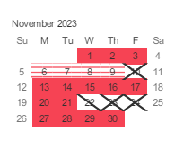 District School Academic Calendar for Olinder (selma) Elementary for November 2023