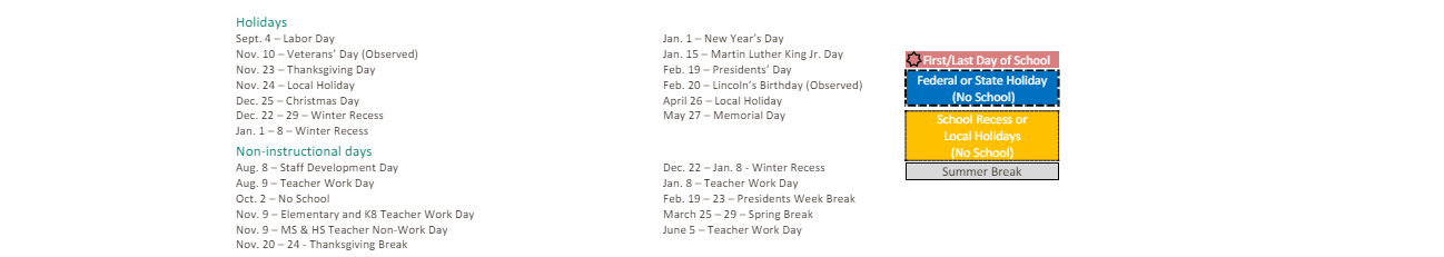 District School Academic Calendar Key for Holst (john) Elementary