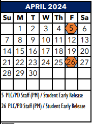 District School Academic Calendar for Allison  Steele Enhanced Learning for April 2024