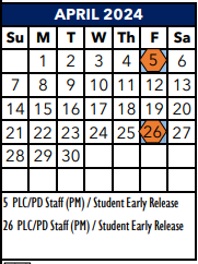 District School Academic Calendar for Samuel Clemens High School for April 2024