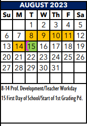 District School Academic Calendar for Green Valley Elementary School for August 2023