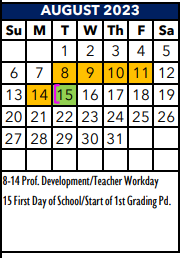 District School Academic Calendar for Byron P Steele II HS for August 2023