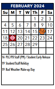 District School Academic Calendar for Byron P Steele II HS for February 2024