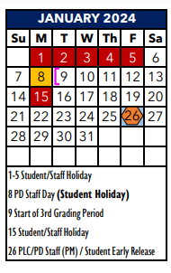 District School Academic Calendar for Barbara Jordan Int for January 2024