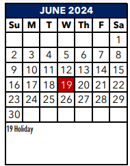 District School Academic Calendar for Samuel Clemens High School for June 2024