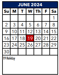 District School Academic Calendar for Schlather Intermediate School
 for June 2024