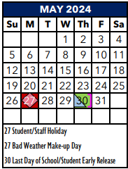 District School Academic Calendar for Barbara Jordan Int for May 2024