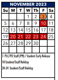 District School Academic Calendar for Cibolo Valley Elementary School
 for November 2023