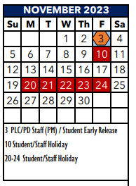 District School Academic Calendar for Schertz Elementary School for November 2023