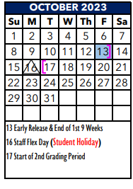 District School Academic Calendar for Allison  Steele Enhanced Learning for October 2023