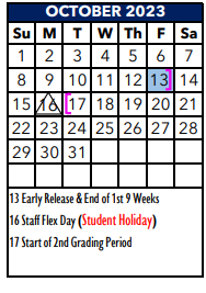 District School Academic Calendar for Jjaep Instructional for October 2023