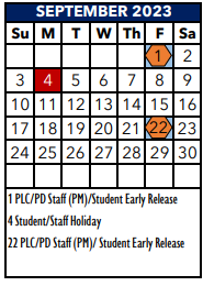 District School Academic Calendar for Schlather Intermediate School
 for September 2023