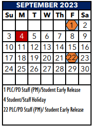 District School Academic Calendar for Sippel Elementary for September 2023