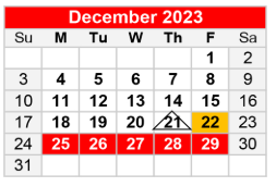 District School Academic Calendar for Joseph L Block Jr High School for December 2023