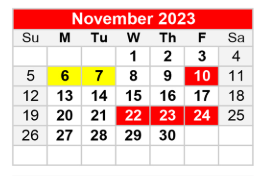 District School Academic Calendar for Joseph L Block Jr High School for November 2023
