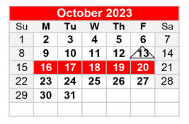 District School Academic Calendar for Joseph L Block Jr High School for October 2023
