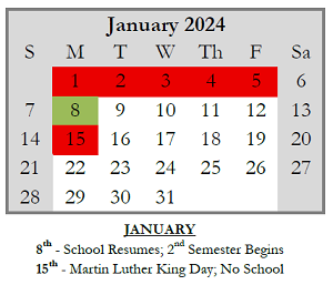 District School Academic Calendar for Charles N Scott Middle School for January 2024
