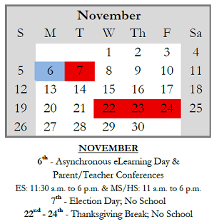 District School Academic Calendar for Charles N Scott Middle School for November 2023