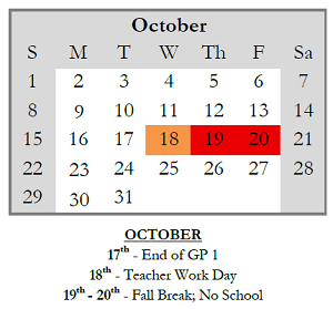 District School Academic Calendar for Charles N Scott Middle School for October 2023